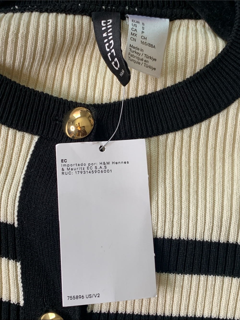 H&M Cream and Black ribbed striped button front cardigan small - Picture 7 of 9